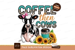 Cow with coffee and sunflowers sublimation png Product Image 1