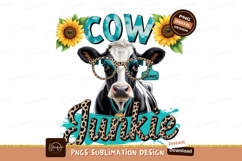 Cow with sunflowers and glasses sublimation png Product Image 1
