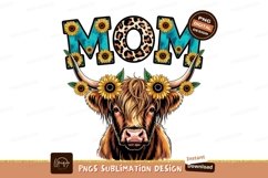 Highland cow with sunflowers sublimation png Product Image 1