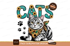 Cat with sunflowers sublimation png Product Image 1
