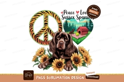 Sussex spaniels with sunflowers sublimation png Product Image 1