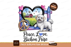 Cute bichon frise with peace sign sublimation png Product Image 1