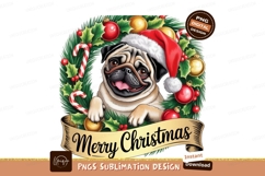 Pug with santa hat sublimation png Product Image 1