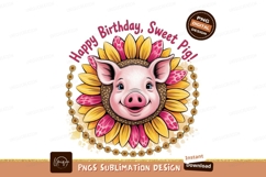 Happy birthday pig in sunflower sublimation png Product Image 1