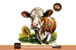 Cow with sunflower sublimation png Product Image 1