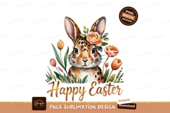 Happy easter bunny with flowers sublimation png Product Image 1