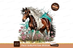 Pinto horse with roses sublimation png Product Image 1