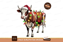 Cow with christmas lights sublimation png Product Image 1