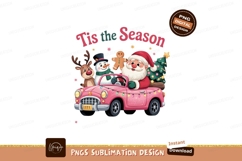 Santa rides pink car sublimation png Product Image 1