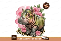 Hippo with roses sublimation png Product Image 1