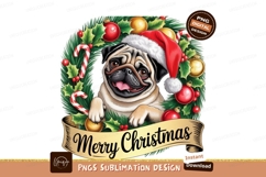 Merry christmas pug with wreath sublimation png Product Image 1