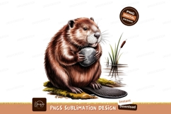 Beaver holding a rock sublimation png Product Image 1