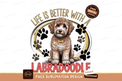 Labradoodle with paw prints sublimation png Product Image 1