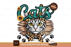 Cats with sunflower headband sublimation png Product Image 1