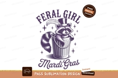 Feral girl mardi gras raccoon isolated on transparent backgr Product Image 1