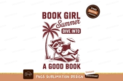 Raccoon book girl summer beach sublimation png Product Image 1