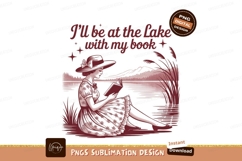 Woman reading by lake sublimation png Product Image 1