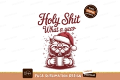 Cat with coffee santa hat sublimation png Product Image 1