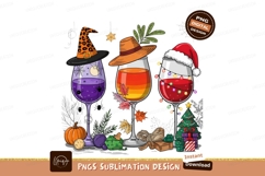 Holiday wine glasses sublimation png Product Image 1