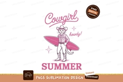 Cowgirl cat with surfboard sublimation png Product Image 1