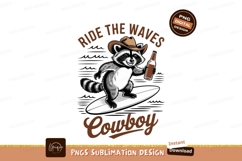 Surfing cowboy raccoon sublimation png Product Image 1