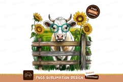 Cow with sunflowers sublimation png Product Image 1