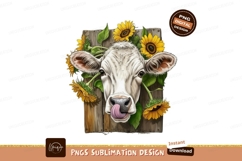 Cow with sunflowers sublimation png Product Image 1