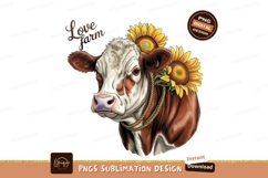Cow with sunflowers sublimation png Product Image 1