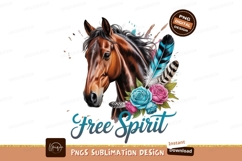 Horse with feathers and roses sublimation png Product Image 1