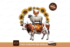Farm animals with sunflowers sublimation png Product Image 1