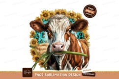 Cow with sunflowers isolated on transparent background subli Product Image 1