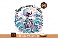 Skeleton surrounded by ocean waves and flowers pink Product Image 1