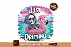 Skeleton chilling flamingo float sunset water Product Image 1