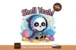 Cute skeleton character with shells beach sand Product Image 1