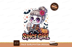 Skeleton girl drinking coffee with pumpkin halloween Product Image 1