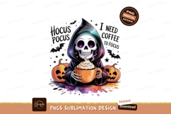 Grim reaper skeleton holding coffee cup with pumpkins Product Image 1