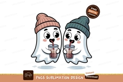 Cute ghosts drinking coffee beverage Product Image 1