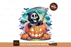 Grim Reaper Pumpkin Halloween Bats Clouds image Product Image 1
