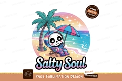 Skeleton chilling on beach under umbrella palm ocean Product Image 1