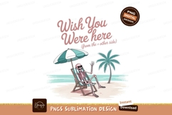 Skeleton relaxing on beach with palm tree umbrella Product Image 1
