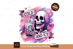 Skeleton holding cold drink with pink hearts skull Product Image 1