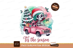 Skeleton driving pink truck with Christmas tree SUBLIMATION Product Image 1