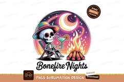 Skeleton relaxing by campfire under moon night stars Product Image 1