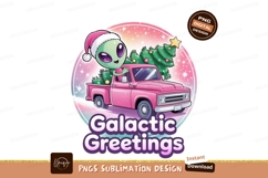Alien driving pink truck with Christmas tree image Product Image 1