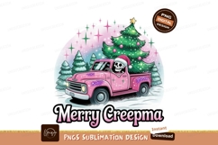 Pink truck skeleton driving Christmas tree SUBLIMATION Product Image 1