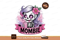 Cute skeleton girl drinking pink beverage flower Product Image 1
