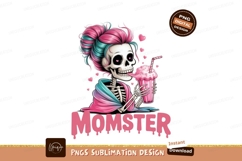 Skeleton drinking pink milkshake with colorful hair Product Image 1