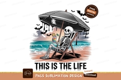 Skeleton relaxing beach drink umbrella bats ocean waves Product Image 1
