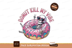 Skeleton relaxing in pink donut heart sunglasses Product Image 1