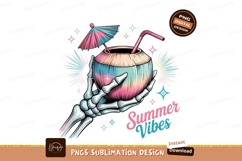 Skeleton hand holding tropical coconut drink image Product Image 1